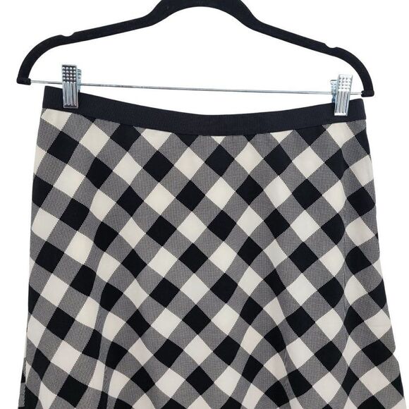 Ann Taylor Skater Skirt 8 Black White Picnic Plaid Full Tea Length Ribbon Waist - Picture 5 of 10